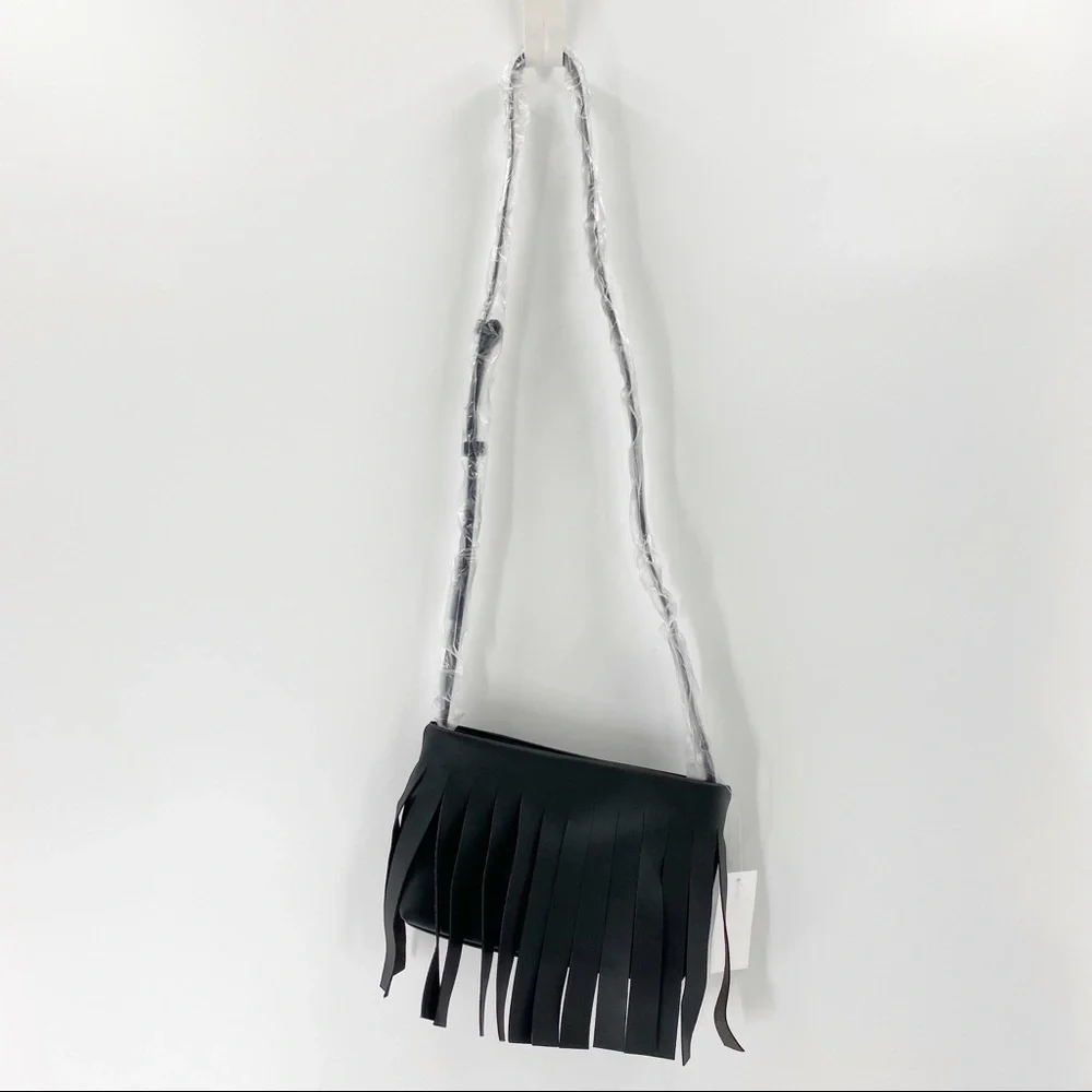 NWT Black French Connection Fringe Handbag - Picture 2 of 7